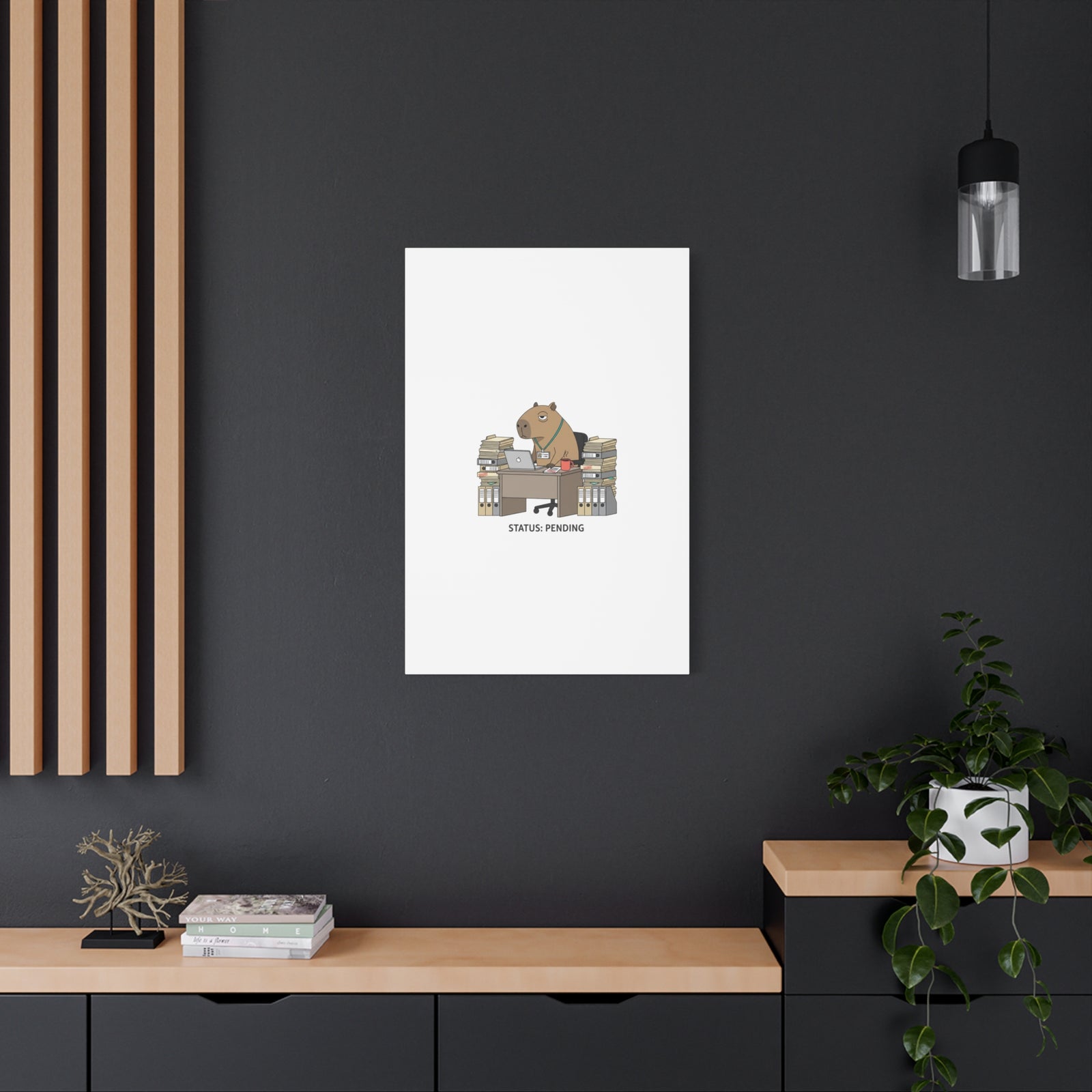 Status: Pending office capybara illustration Canvas | Unhinged Animal Bureaucracy, adulting animal art