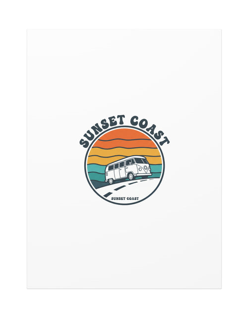 Load image into Gallery viewer, Sunset Coast Retro VW Bus Matte Canvas, 1970s Sunset Palm Poster | Vintage Surf Roadtrip
