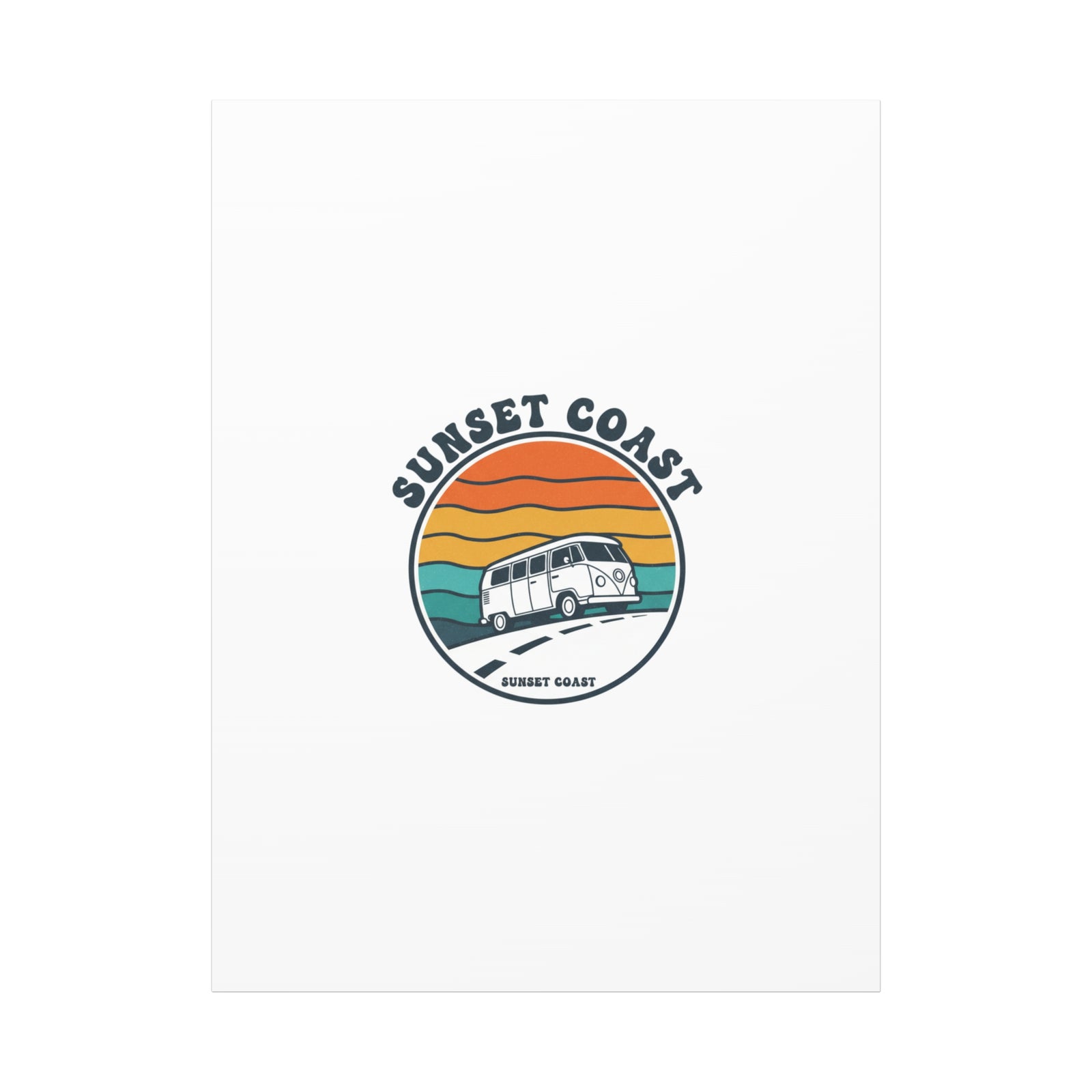 Sunset Coast Retro VW Bus Matte Canvas, 1970s Sunset Palm Poster | Vintage Surf Roadtrip