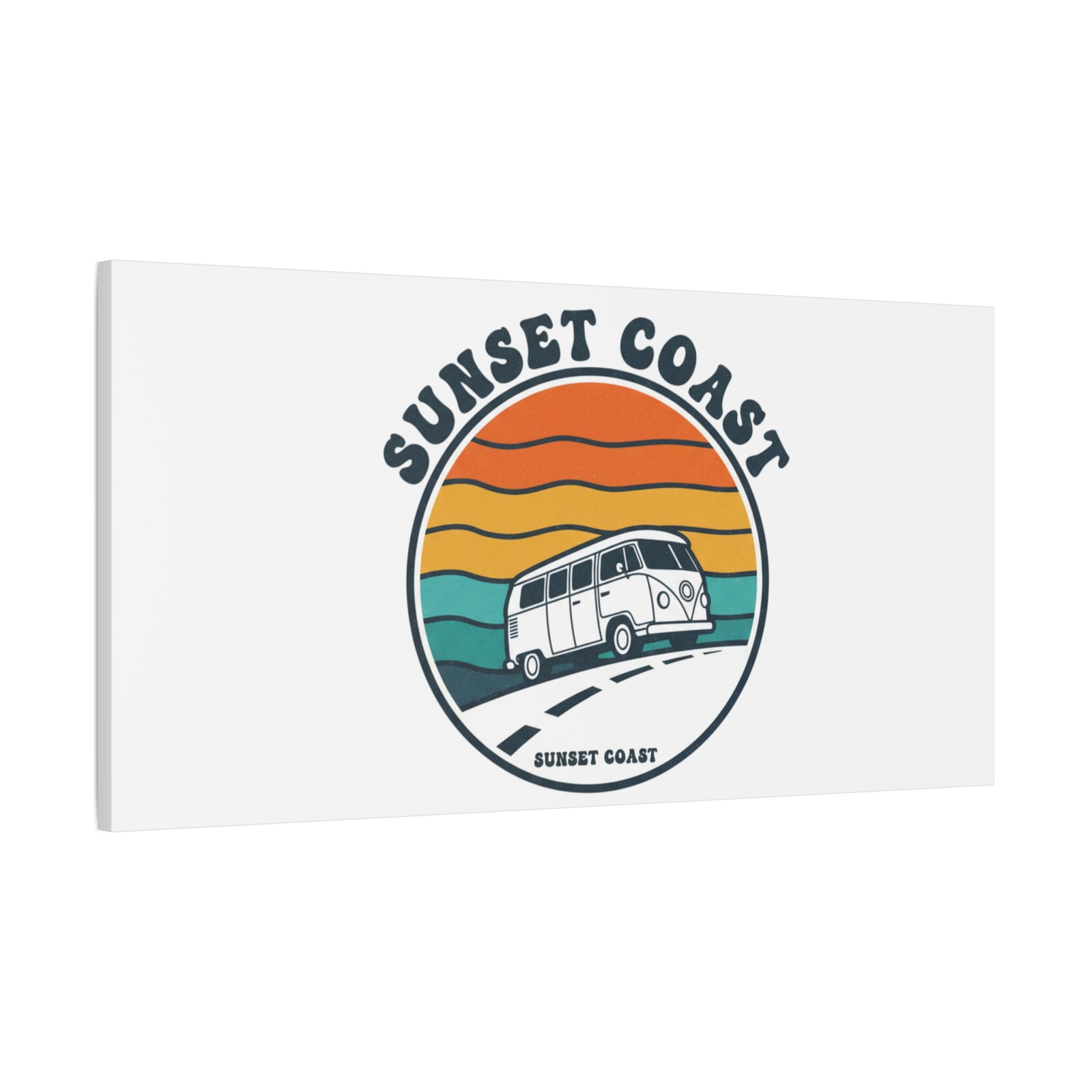 Sunset Coast Retro VW Bus Matte Canvas, 1970s Sunset Palm Poster | Vintage Surf Roadtrip