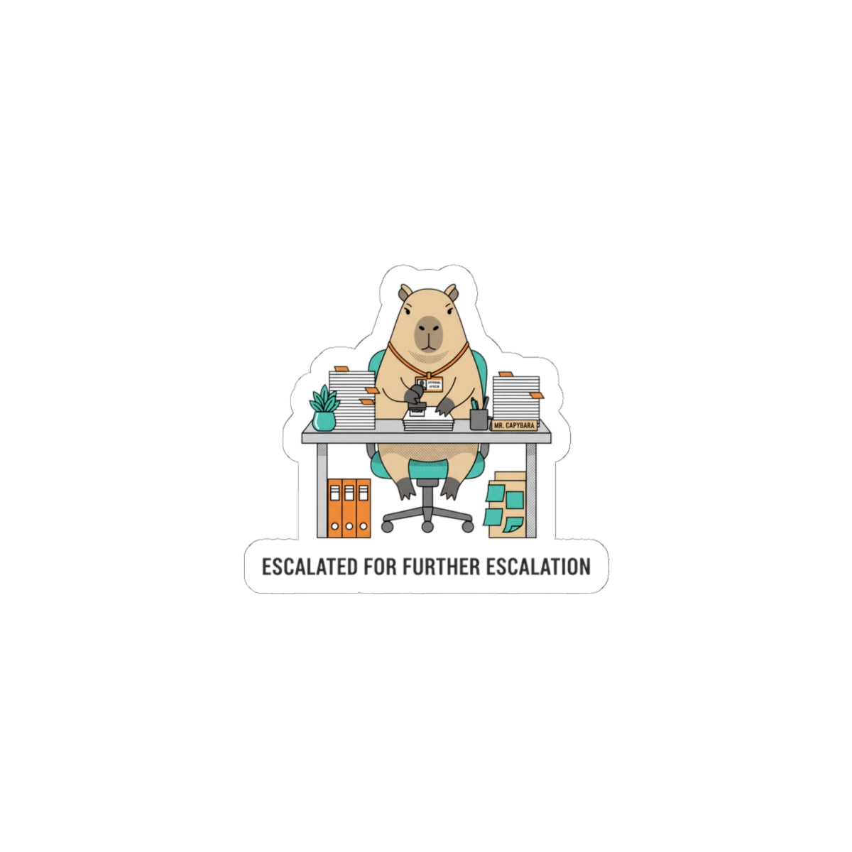 Escalated for Further Escalation Kiss-Cut Sticker | Unhinged Animal Bureaucracy, Office Bear Illustration