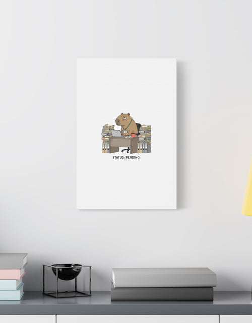 Load image into Gallery viewer, Status: Pending office capybara illustration Canvas | Unhinged Animal Bureaucracy, adulting animal art
