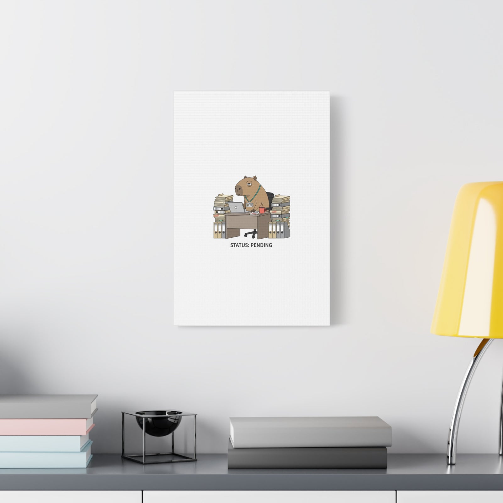 Status: Pending office capybara illustration Canvas | Unhinged Animal Bureaucracy, adulting animal art