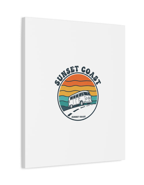 Load image into Gallery viewer, Sunset Coast Retro VW Bus Matte Canvas, 1970s Sunset Palm Poster | Vintage Surf Roadtrip

