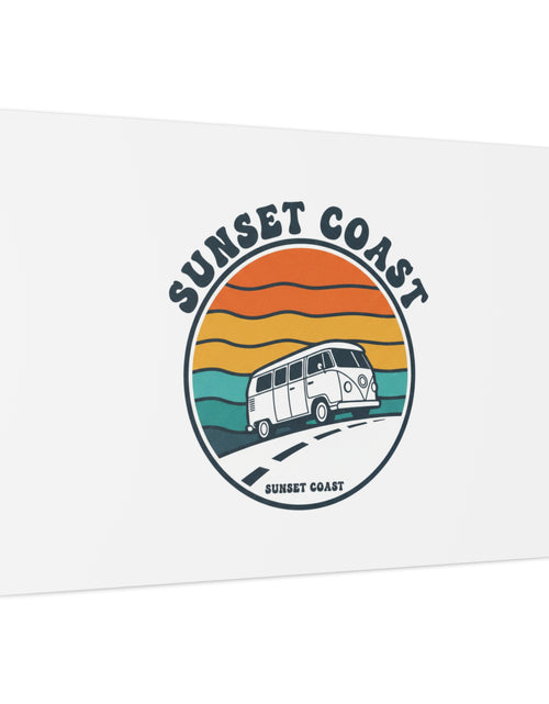 Load image into Gallery viewer, Sunset Coast Retro VW Bus Matte Canvas, 1970s Sunset Palm Poster | Vintage Surf Roadtrip
