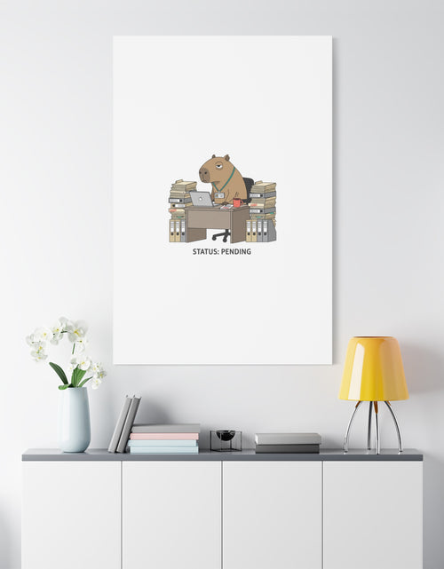Load image into Gallery viewer, Status: Pending office capybara illustration Canvas | Unhinged Animal Bureaucracy, adulting animal art
