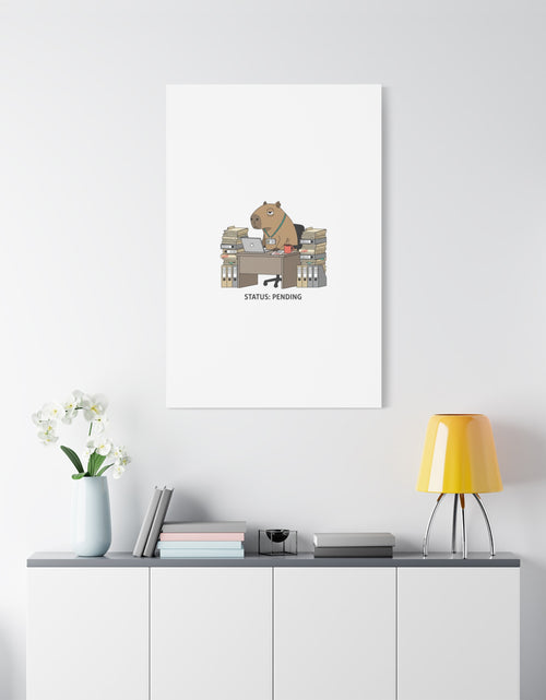 Load image into Gallery viewer, Status: Pending office capybara illustration Canvas | Unhinged Animal Bureaucracy, adulting animal art
