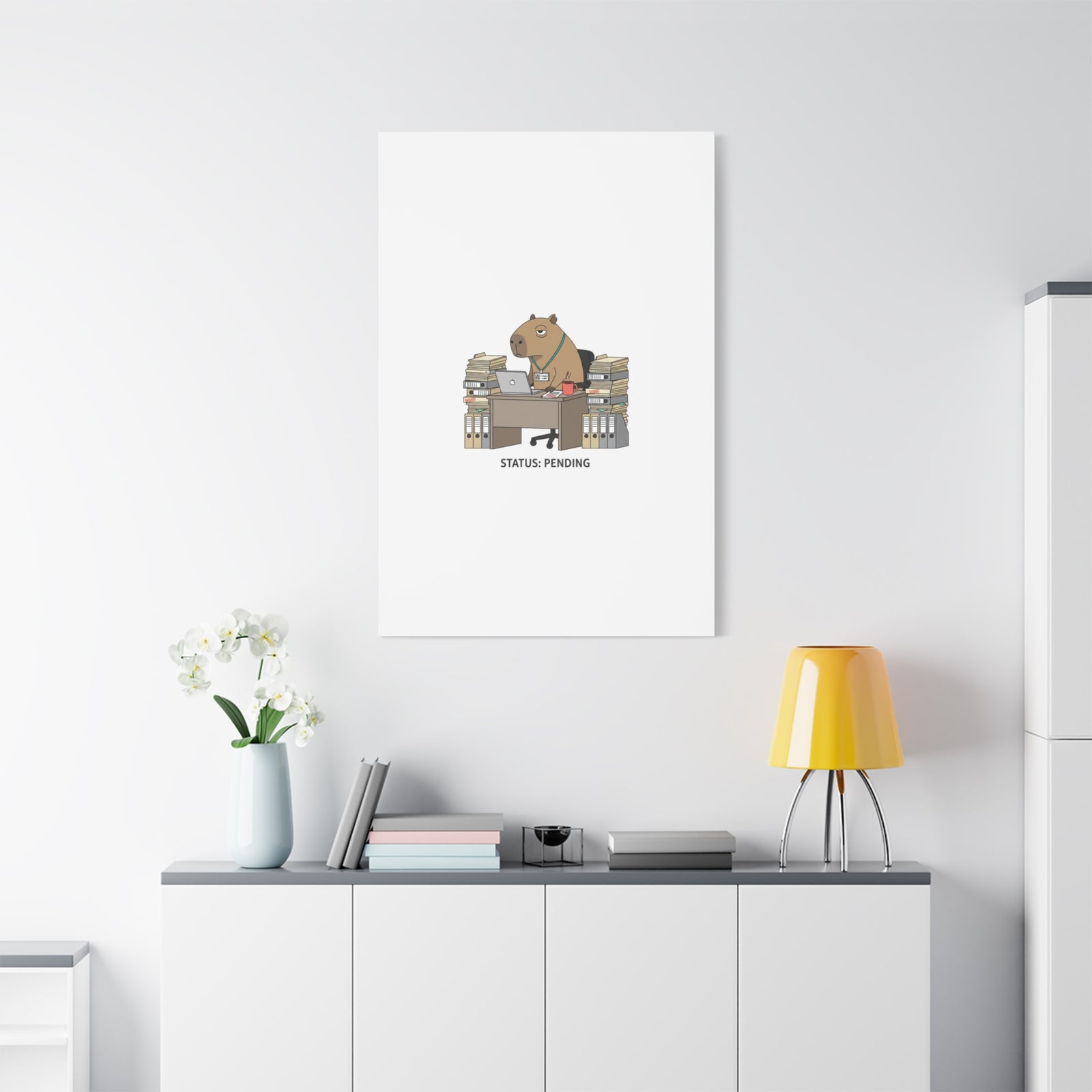 Status: Pending office capybara illustration Canvas | Unhinged Animal Bureaucracy, adulting animal art