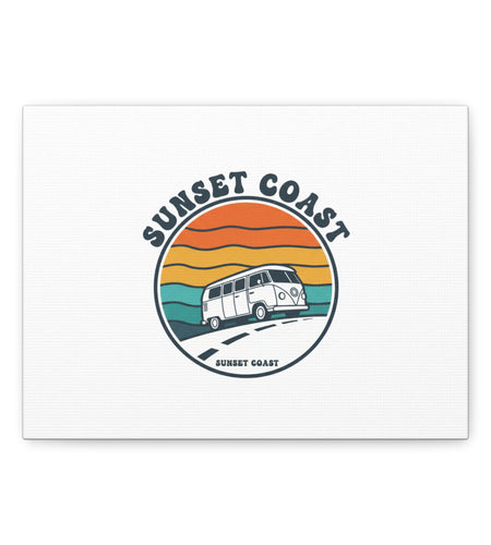 Sunset Coast Retro VW Bus Matte Canvas, 1970s Sunset Palm Poster | Vintage Surf Roadtrip