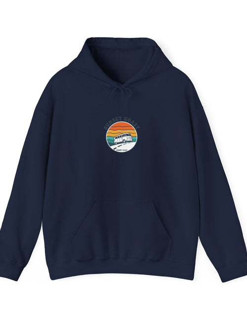 Load image into Gallery viewer, Sunset Coast Retro Surf Hoodie | 70s Sunset, Vintage Palm Graphic
