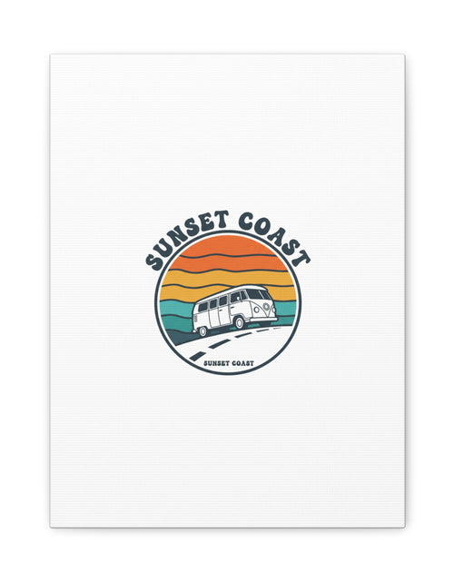 Load image into Gallery viewer, Sunset Coast Retro VW Bus Matte Canvas, 1970s Sunset Palm Poster | Vintage Surf Roadtrip
