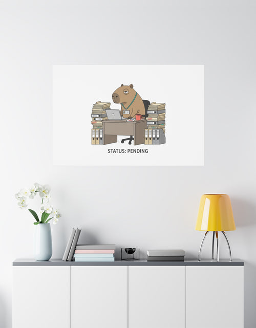 Load image into Gallery viewer, Status: Pending office capybara illustration Canvas | Unhinged Animal Bureaucracy, adulting animal art
