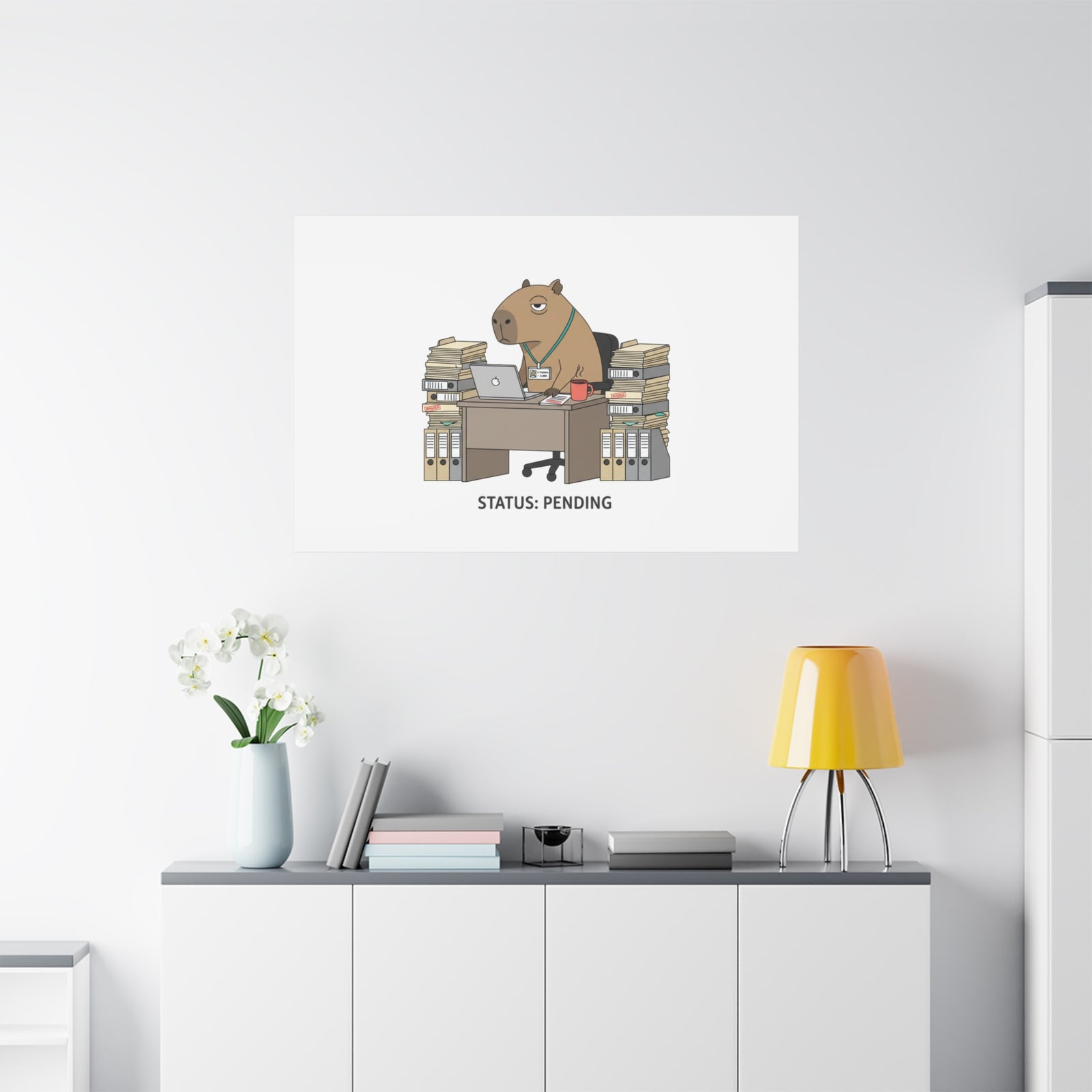 Status: Pending office capybara illustration Canvas | Unhinged Animal Bureaucracy, adulting animal art