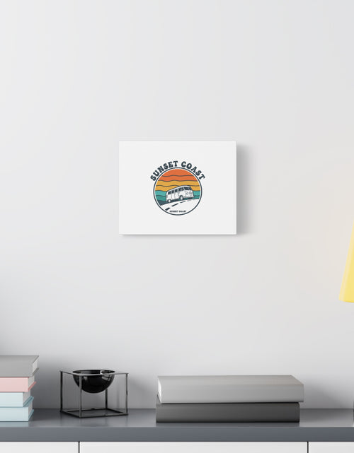 Load image into Gallery viewer, Sunset Coast Retro VW Bus Matte Canvas, 1970s Sunset Palm Poster | Vintage Surf Roadtrip
