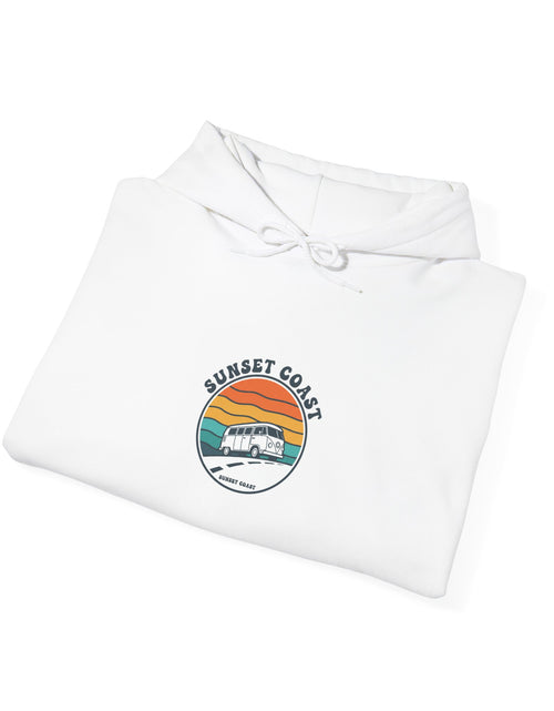 Load image into Gallery viewer, Sunset Coast Retro Surf Hoodie | 70s Sunset, Vintage Palm Graphic

