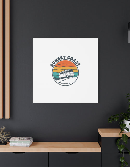 Load image into Gallery viewer, Sunset Coast Retro VW Bus Matte Canvas, 1970s Sunset Palm Poster | Vintage Surf Roadtrip
