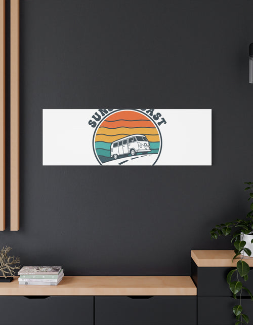 Load image into Gallery viewer, Sunset Coast Retro VW Bus Matte Canvas, 1970s Sunset Palm Poster | Vintage Surf Roadtrip

