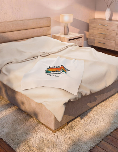 Load image into Gallery viewer, Sunset Coast VW Camper Blanket | 70s Sunset Retro Palm, Golden Hour Postcard
