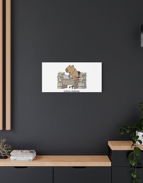 Load image into Gallery viewer, Status: Pending office capybara illustration Canvas | Unhinged Animal Bureaucracy, adulting animal art
