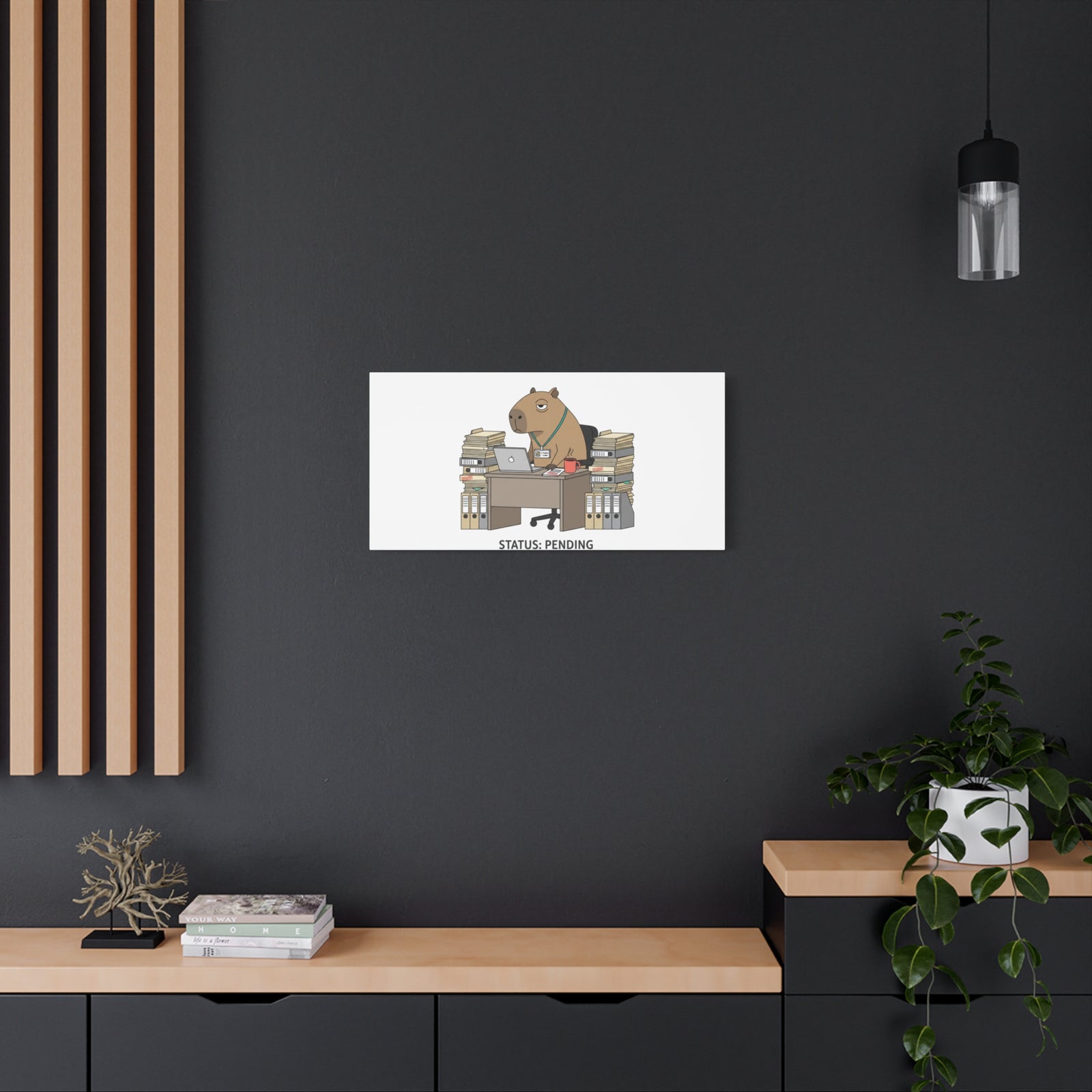 Status: Pending office capybara illustration Canvas | Unhinged Animal Bureaucracy, adulting animal art