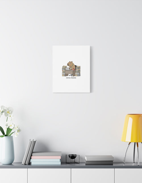Load image into Gallery viewer, Status: Pending office capybara illustration Canvas | Unhinged Animal Bureaucracy, adulting animal art
