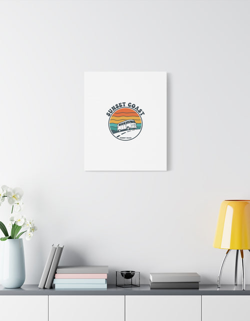 Load image into Gallery viewer, Sunset Coast Retro VW Bus Matte Canvas, 1970s Sunset Palm Poster | Vintage Surf Roadtrip
