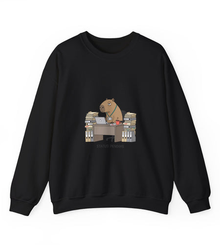 Status Pending Raccoon Desk Illustration Sweatshirt | Unhinged Animal Bureaucracy, office raccoon