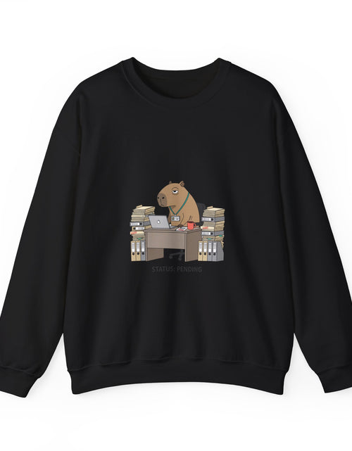 Load image into Gallery viewer, Status Pending Raccoon Desk Illustration Sweatshirt | Unhinged Animal Bureaucracy, office raccoon
