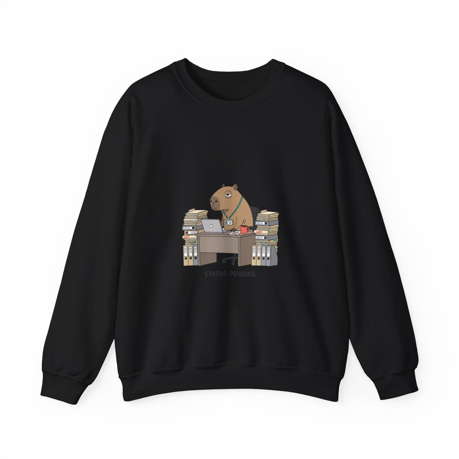 Status Pending Raccoon Desk Illustration Sweatshirt | Unhinged Animal Bureaucracy, office raccoon