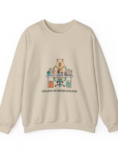 Load image into Gallery viewer, Escalated for Further Escalation Sweatshirt | office raccoon, animal HR meme

