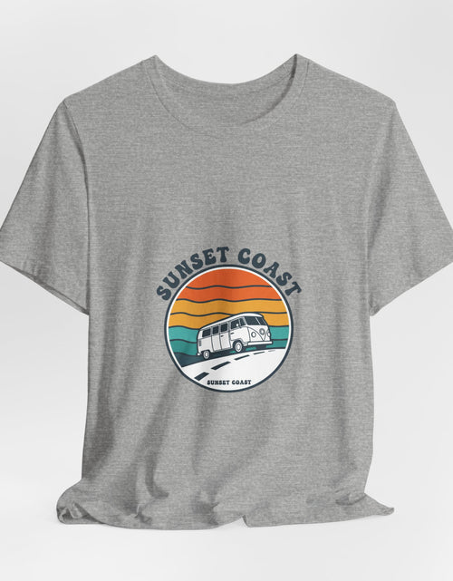 Load image into Gallery viewer, Sunset Coast Retro Surf Graphic Tee | 70s Sunset Shirt, Vintage Palm Postcard
