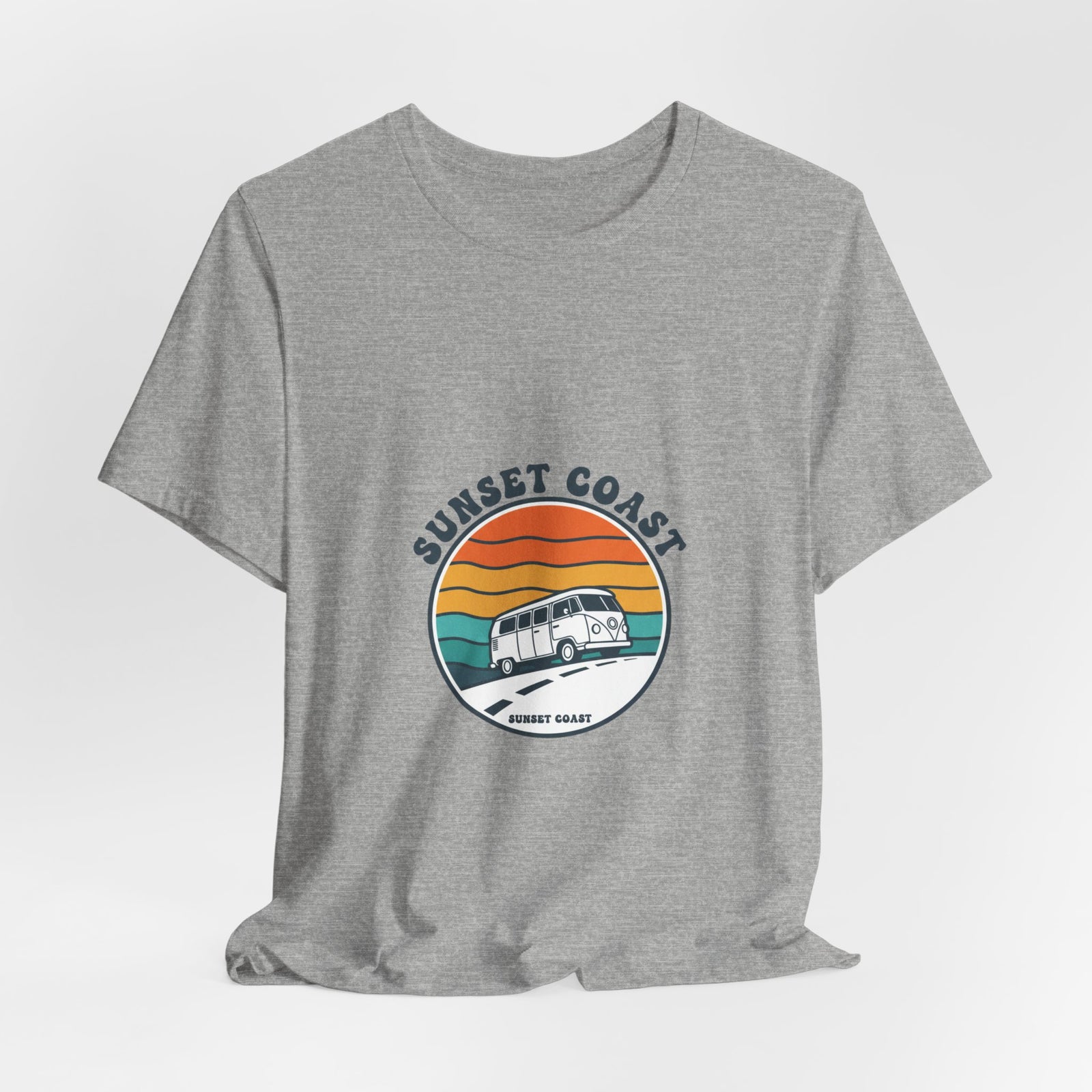 Sunset Coast Retro Surf Graphic Tee | 70s Sunset Shirt, Vintage Palm Postcard