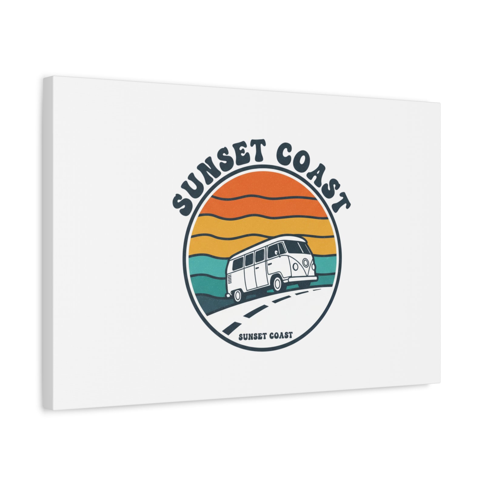 Sunset Coast Retro VW Bus Matte Canvas, 1970s Sunset Palm Poster | Vintage Surf Roadtrip