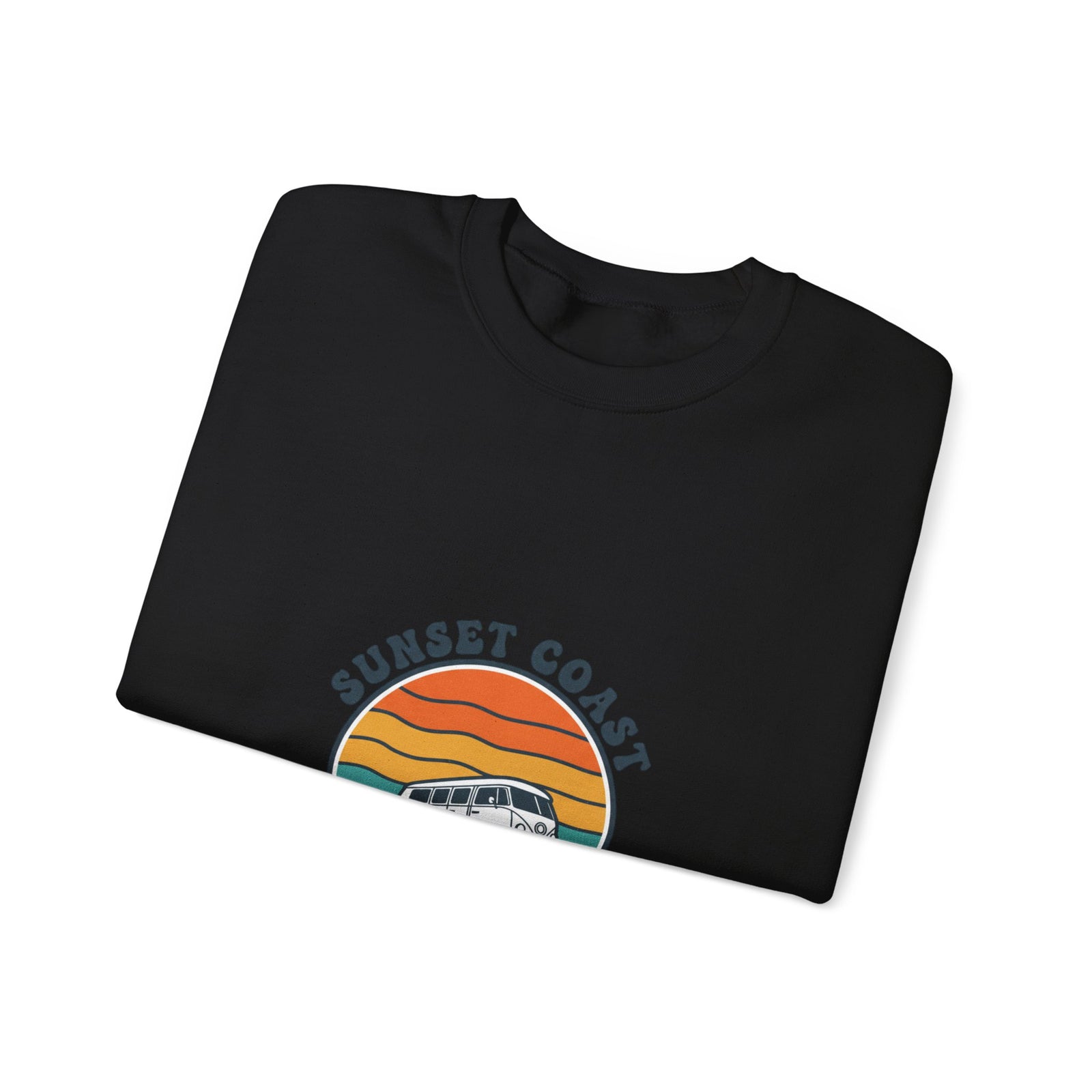 Sunset Coast VW Van Crewneck Sweatshirt | 70s Sunset Retro Surf Graphic