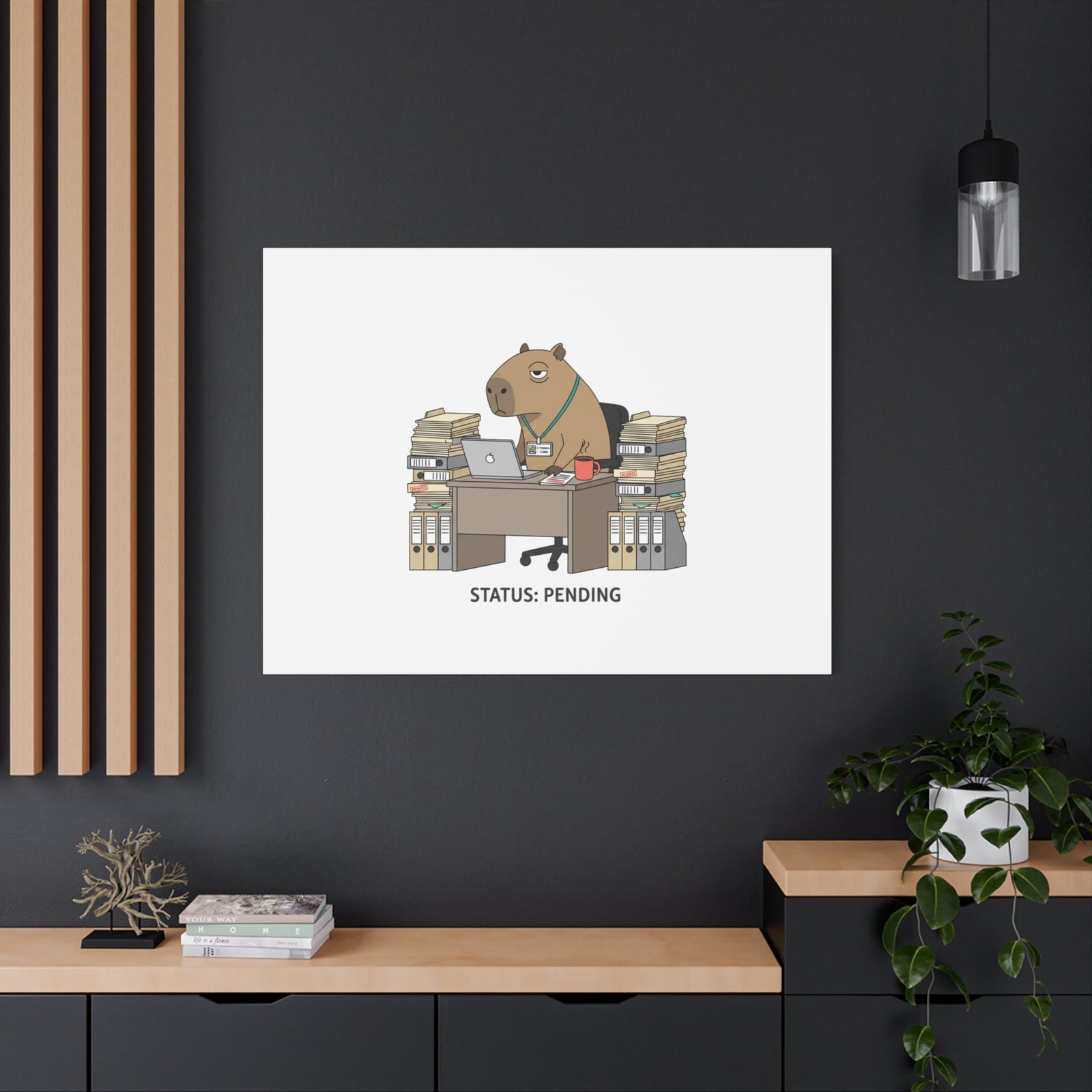 Status: Pending office capybara illustration Canvas | Unhinged Animal Bureaucracy, adulting animal art