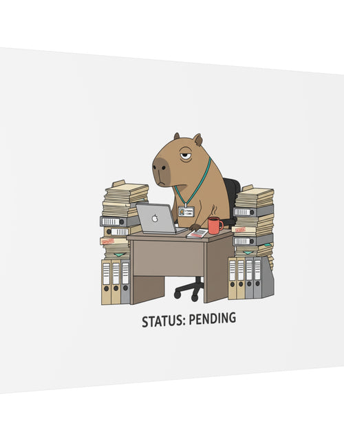 Load image into Gallery viewer, Status: Pending office capybara illustration Canvas | Unhinged Animal Bureaucracy, adulting animal art
