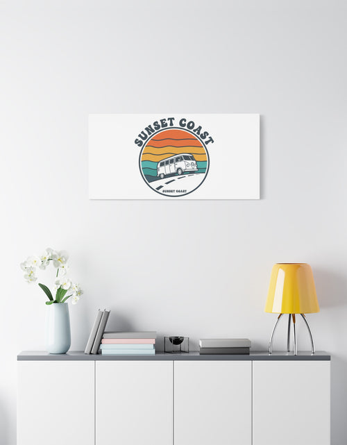 Load image into Gallery viewer, Sunset Coast Retro VW Bus Matte Canvas, 1970s Sunset Palm Poster | Vintage Surf Roadtrip

