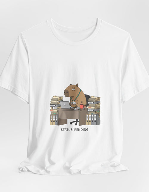Load image into Gallery viewer, Status Pending Bear Desk Tee | Unhinged Animal Bureaucracy, office animal illustration
