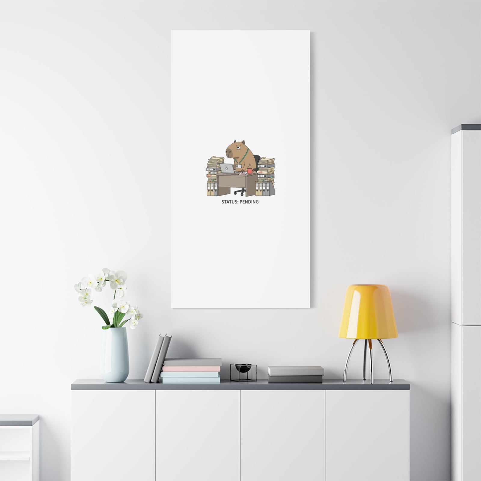 Status: Pending office capybara illustration Canvas | Unhinged Animal Bureaucracy, adulting animal art