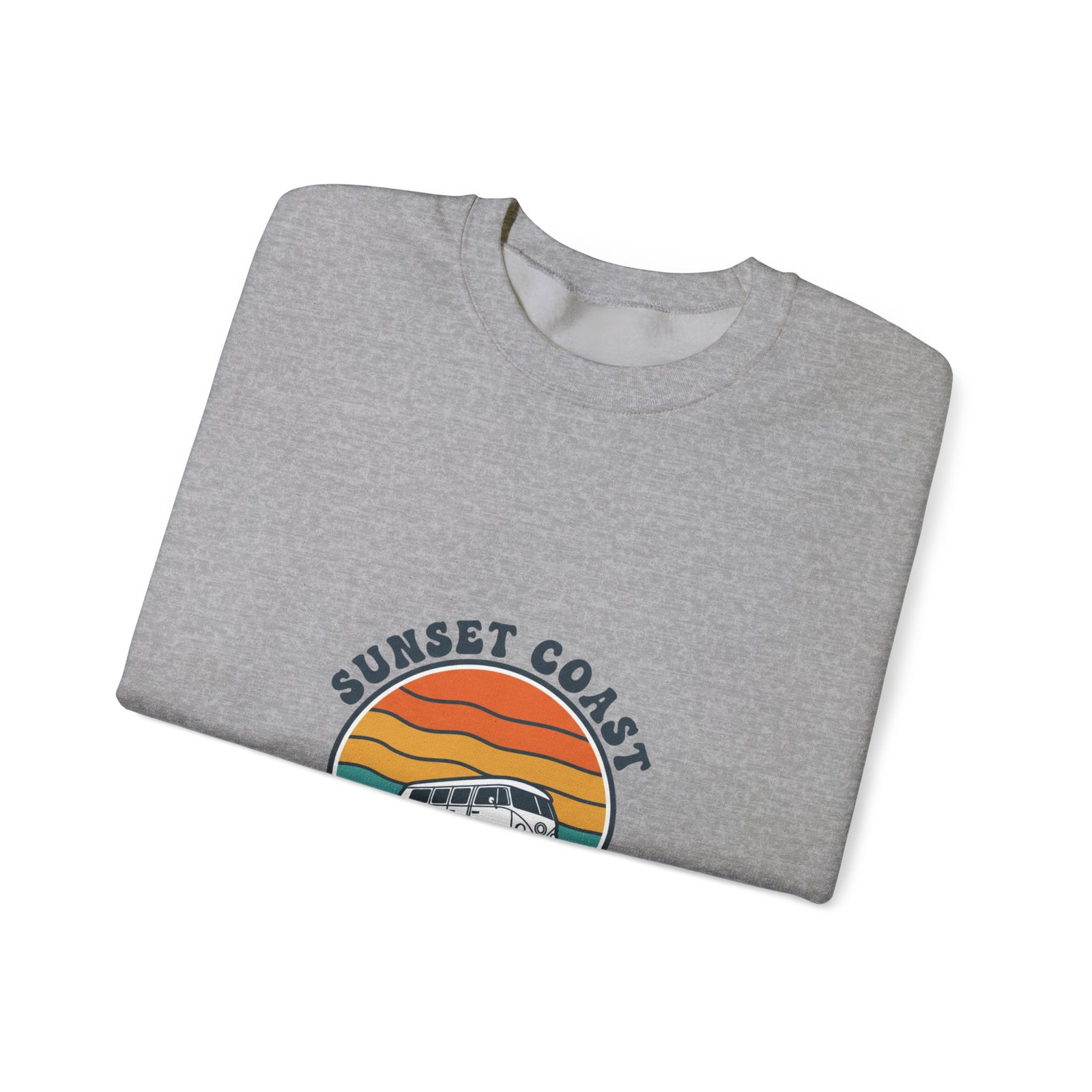 Sunset Coast VW Van Crewneck Sweatshirt | 70s Sunset Retro Surf Graphic