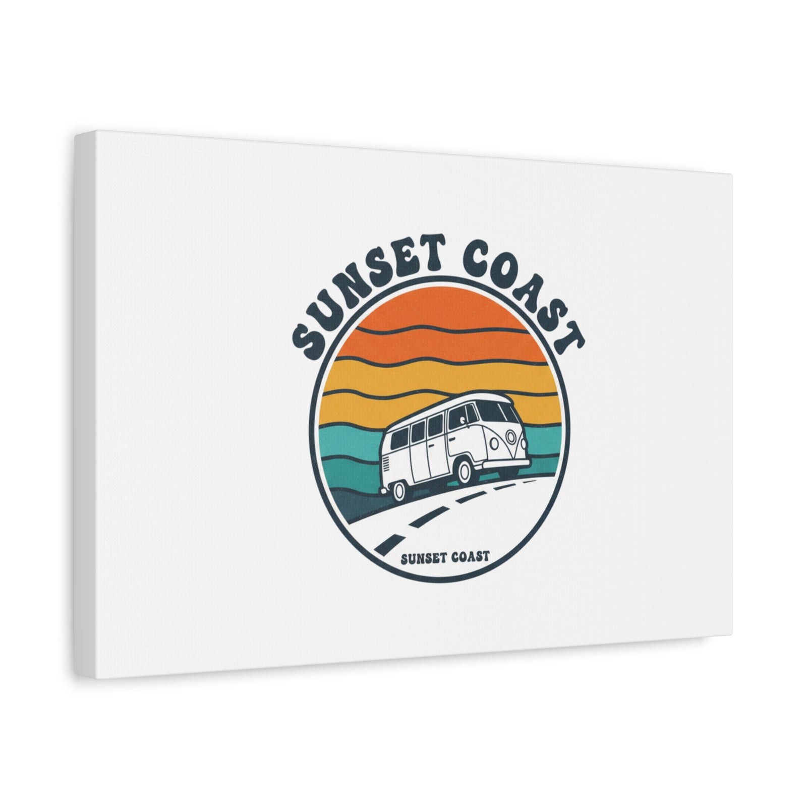 Sunset Coast Retro VW Bus Matte Canvas, 1970s Sunset Palm Poster | Vintage Surf Roadtrip