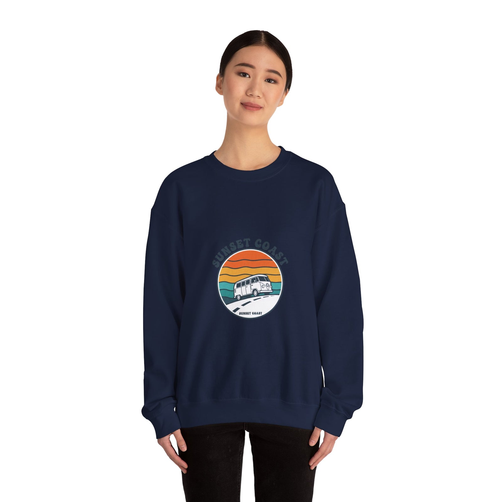 Sunset Coast VW Van Crewneck Sweatshirt | 70s Sunset Retro Surf Graphic