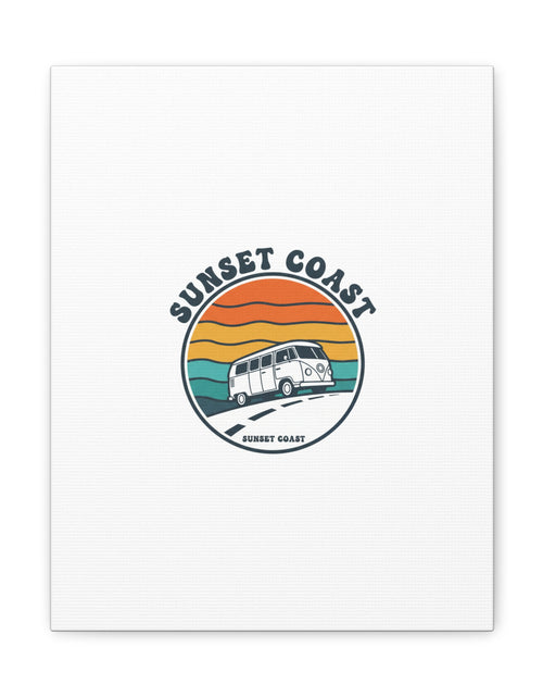 Load image into Gallery viewer, Sunset Coast Retro VW Bus Matte Canvas, 1970s Sunset Palm Poster | Vintage Surf Roadtrip
