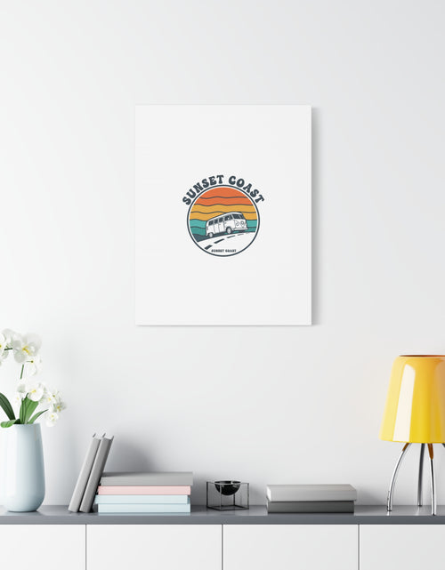 Load image into Gallery viewer, Sunset Coast Retro VW Bus Matte Canvas, 1970s Sunset Palm Poster | Vintage Surf Roadtrip
