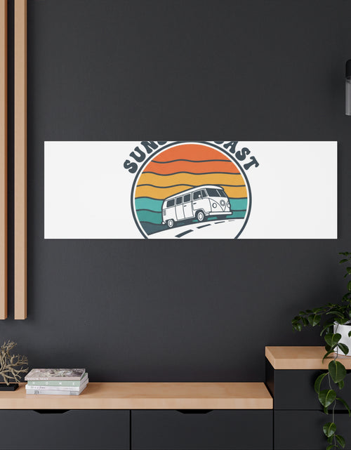 Load image into Gallery viewer, Sunset Coast Retro VW Bus Matte Canvas, 1970s Sunset Palm Poster | Vintage Surf Roadtrip
