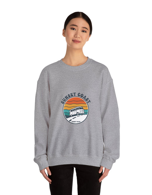 Load image into Gallery viewer, Sunset Coast VW Van Crewneck Sweatshirt | 70s Sunset Retro Surf Graphic
