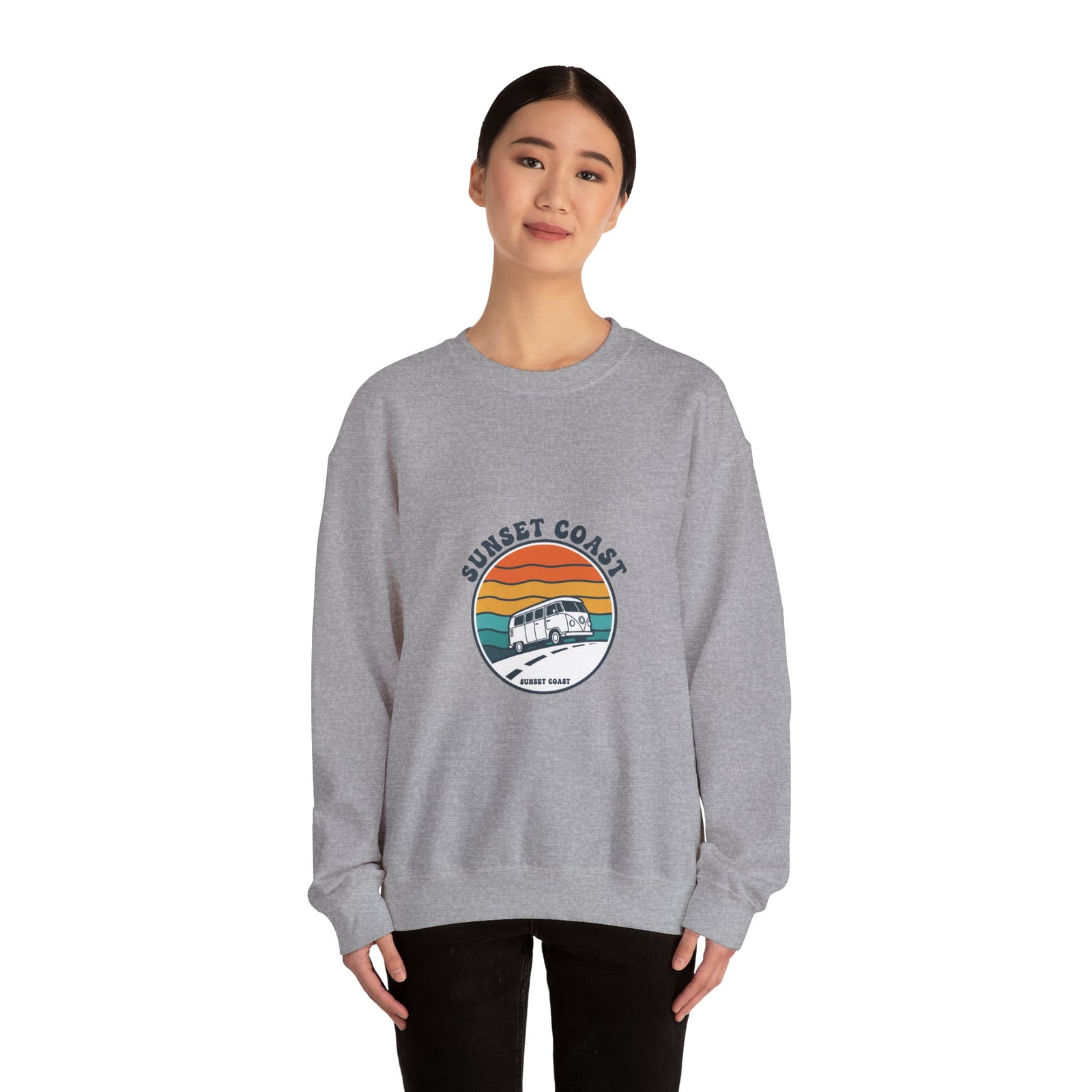 Sunset Coast VW Van Crewneck Sweatshirt | 70s Sunset Retro Surf Graphic