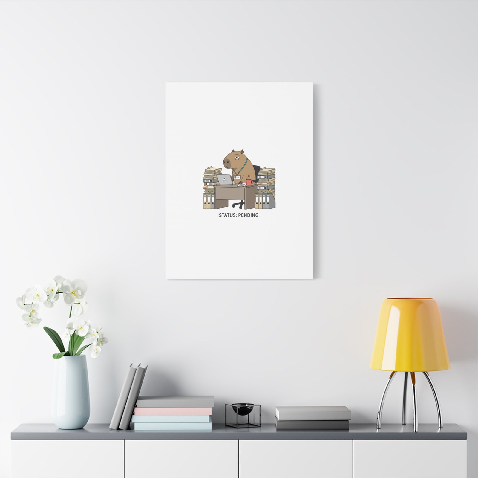 Status: Pending office capybara illustration Canvas | Unhinged Animal Bureaucracy, adulting animal art
