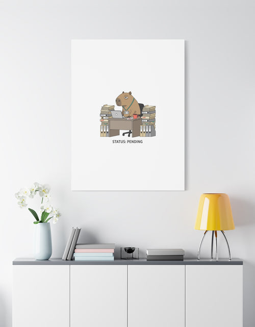 Load image into Gallery viewer, Status: Pending office capybara illustration Canvas | Unhinged Animal Bureaucracy, adulting animal art
