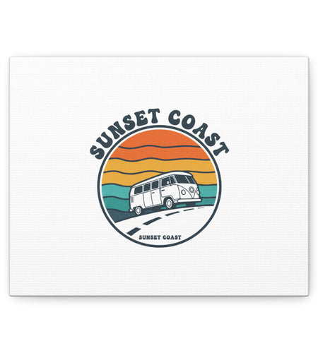 Sunset Coast Retro VW Bus Matte Canvas, 1970s Sunset Palm Poster | Vintage Surf Roadtrip